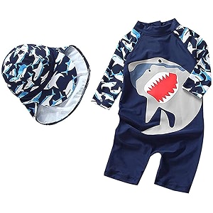 toddler baby boys swimsuit one piece bathing suit rash guard swimwear upf 50 with hat