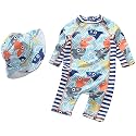 Toddler Baby Boys Swimsuit One Piece Bathing Suit Rash Guard Swimwear UPF 50+ with Hat