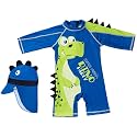 Toddler Baby Boys Swimsuit One Piece Bathing Suit Rash Guard Swimwear UPF 50+ with Hat