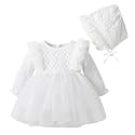 Toddler Baby Girl Long Sleeve Fall Dress Flower Lace Wedding First Birthday Baptism Christening Dresses with Hat Outfit