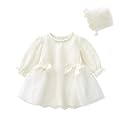 Toddler Baby Girl Long Sleeve Fall Dress Flower Lace Wedding First Birthday Baptism Christening Dresses with Hat Outfit