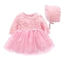 Toddler Baby Girl Long Sleeve Fall Dress Flower Lace Wedding First Birthday Baptism Christening Dresses with Hat Outfit
