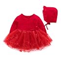 Toddler Baby Girl Long Sleeve Fall Dress Flower Lace Wedding First Birthday Baptism Christening Dresses with Hat Outfit
