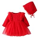 Toddler Baby Girl Long Sleeve Fall Dress Flower Lace Wedding First Birthday Baptism Christening Dresses with Hat Outfit