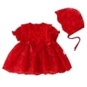 Toddler Baby Girl Long Sleeve Fall Dress Flower Lace Wedding First Birthday Baptism Christening Dresses with Hat Outfit