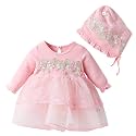 Toddler Baby Girl Long Sleeve Fall Dress Flower Lace Wedding First Birthday Baptism Christening Dresses with Hat Outfit