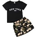 Toddler Baby Girls Camouflage Outfit Black Letter Tops T-Shirt + Skirt Dress Shorts Summer Two Piece Clothes Set