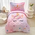 Toddler Bedding Set for Girls 4 Piece Pink Unicorn Stars Toddler Comforter Sets for Baby Kids Bed-in-a-Bag Quilt Crib Toddler Bed Sheet Set with Quilted Comforter, Flat Sheet, Fitted Sheet, Pillowcase