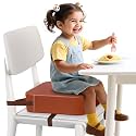 Toddler Booster Seat for Dining Table and Kitchen Chair – Adjustable Safety Straps, PU Leather, Non-Slip, Easy to Clean, Portable Travel Foam Booster Cushion for Kids &amp; Toddlers (Brown)