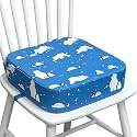 Toddler Booster Seat for Dining Table, Waterproof Kids Booster Seat for Kitchen Chair, High Density Foam Cushion with Non-Slip Bottom, Washable Cover & Adjustable Straps (Polar Bear)
