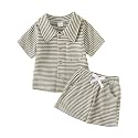 Toddler Boy Clothes Baby Summer Outfit Striped Shirt Shorts 1-5T