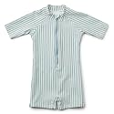 Toddler Boys One Piece Bathing Suit Zipper Short Sleeve Rash Guard Swimwear Quick Dry Green Stripe Swimsuit