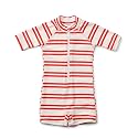 Toddler Boys One Piece Bathing Suit Zipper Short Sleeve Rash Guard Swimwear Quick Dry Green Stripe Swimsuit