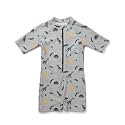 Toddler Boys One Piece Bathing Suit Zipper Short Sleeve Rash Guard Swimwear Quick Dry Green Stripe Swimsuit