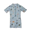 Toddler Boys One Piece Bathing Suit Zipper Short Sleeve Rash Guard Swimwear Quick Dry Green Stripe Swimsuit