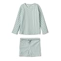 Toddler Boys One Piece Bathing Suit Zipper Short Sleeve Rash Guard Swimwear Quick Dry Green Stripe Swimsuit