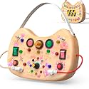 UdoUto Toddler Busy Board with LED Light Up Switch, Wooden Montessori Busy Board for Todder 1-3, Travel Toys for Autistic Kids, Gift for 1 2 3 Year Old Baby Boys & Girls
