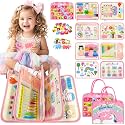 Aurasys Toddler Busy Board Montessori Travel Toy for Girls (Pink)