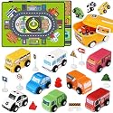 Toddler Car Toys, Toy Cars for Toddlers, Wooden Cars Toys for Toddler Boy, 22 PCS Cars and Trucks Toy Vehicles Set with Playmat, Storage Box, Wood Montessori Toys for Baby Birthday Gift