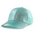 Toddler Girl Baseball Cap Little Girls Glitter Ponytail Hats Kids Adjustable Caps Sparkly Mesh Trucker Hats