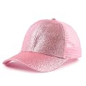 Toddler Girl Baseball Cap Little Girls Glitter Ponytail Hats Kids Adjustable Caps Sparkly Mesh Trucker Hats