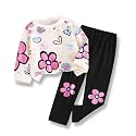 Toddler Girl Clothes Floral Printed Sweatshirt Pants 2Pcs Fall Outfits for Little Girls Clothing Set Size 3-7 Years