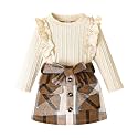 Toddler Girls Clothes Knit Top Plaid Skirt Fall Winter Outfit 2-6T
