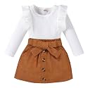 Toddler Girl Outfits Fall Winter Clothes Knitted Cotton Solid Color Ruffle Long Sleeves Tops+ Mini Skirts Set