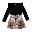 Toddler Girl Outfits Fall Winter Clothes Knitted Cotton Solid Color Ruffle Long Sleeves Tops+ Mini Skirts Set