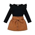 Toddler Girl Outfits Fall Winter Clothes Knitted Cotton Solid Color Ruffle Long Sleeves Tops+ Mini Skirts Set