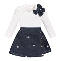 Toddler Girl Plaid Outfits Fall Winter Dress Knit Ribbed Bow Sweatshirt Tops and Button Fashion Skirts Set