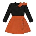 Toddler Girl Plaid Outfits Fall Winter Dress Knit Ribbed Bow Sweatshirt Tops and Button Fashion Skirts Set