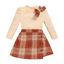 Toddler Girl Plaid Outfits Fall Winter Dress Knit Ribbed Bow Sweatshirt Tops and Button Fashion Skirts Set