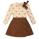 Toddler Girl Plaid Outfits Fall Winter Dress Knit Ribbed Bow Sweatshirt Tops and Button Fashion Skirts Set