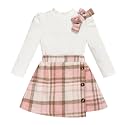 Toddler Girl Plaid Outfits Fall Winter Dress Knit Ribbed Bow Sweatshirt Tops and Button Fashion Skirts Set