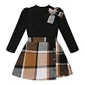 Toddler Girl Plaid Outfits Fall Winter Dress Knit Ribbed Bow Sweatshirt Tops and Button Fashion Skirts Set