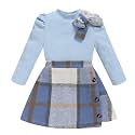 Toddler Girl Plaid Outfits Fall Winter Dress Knit Ribbed Bow Sweatshirt Tops and Button Fashion Skirts Set