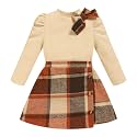 Toddler Girl Plaid Outfits Fall Winter Dress Knit Ribbed Bow Sweatshirt Tops and Button Fashion Skirts Set