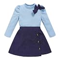 Toddler Girl Plaid Outfits Fall Winter Dress Knit Ribbed Bow Sweatshirt Tops and Button Fashion Skirts Set