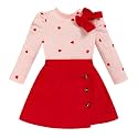 Toddler Girl Plaid Outfits Fall Winter Dress Knit Ribbed Bow Sweatshirt Tops and Button Fashion Skirts Set