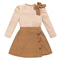 Toddler Girl Plaid Outfits Fall Winter Dress Knit Ribbed Bow Sweatshirt Tops and Button Fashion Skirts Set