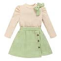 Toddler Girl Plaid Outfits Fall Winter Dress Knit Ribbed Bow Sweatshirt Tops and Button Fashion Skirts Set