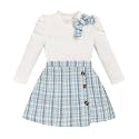 Toddler Girl Plaid Outfits Fall Winter Dress Knit Ribbed Bow Sweatshirt Tops and Button Fashion Skirts Set