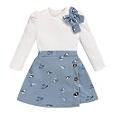 Toddler Girl Plaid Outfits Fall Winter Dress Knit Ribbed Bow Sweatshirt Tops and Button Fashion Skirts Set