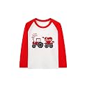 Toddler Girls Boys Valentines T-Shirt Love Heart Dinosaur Tractor Raglan Long Sleeve Tees for Kids 2 to 7 Years