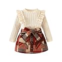 Toddler Girls Clothes Knit Top Plaid Skirt Fall Winter Outfit 2-6T