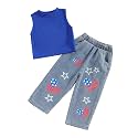 Toddler Girls Jeans Outfit Solid Color Ribbed Sleeveless Tank Tops Print Denim Clothes Trousers Two-Piece Set