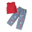 Toddler Girls Jeans Outfit Solid Color Ribbed Sleeveless Tank Tops Print Denim Clothes Trousers Two-Piece Set