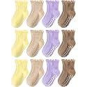 Toddler Girls Socks 12 Pack Grip Kids Cotton Socks for Toddlers 6M-7Years