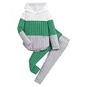 Toddler Kid Girls Clothes Ribbed Color Block Hoodie Sweatsuit Set